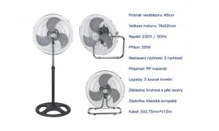 Cirkulační ventilátor 3v1, průměr 45cm