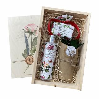 Dárková dřevěná bedna malá – Růže (Dárkový box pro všechny super ženy)