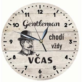 Dřevěné hodiny 24 cm - Gentleman (Dřevěné hodiny s potiskem, průměr 24 cm)