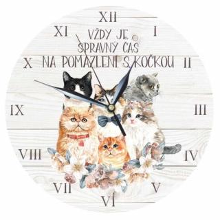 Dřevěné hodiny 24 cm pro milovníky koček (Dřevěné hodiny s potiskem, průměr 24 cm)