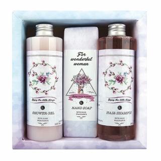 Kosmetika - Dárkové balení - sprchový gel, mýdlo a šampon - růže