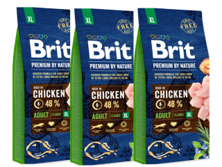 3x BRIT Premium by Nature Adult XL 15kg  (POUZE OSOBNÍ ODBĚR NEBO ROZVOZ PO TÁBOŘE A OKOLÍ)