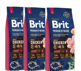 3x BRIT Premium by Nature Junior L 15kg  (POUZE OSOBNÍ ODBĚR NEBO ROZVOZ PO TÁBOŘE A OKOLÍ)