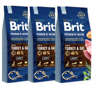 3x BRIT Premium by Nature Light 15kg  (POUZE OSOBNÍ ODBĚR NEBO ROZVOZ PO TÁBOŘE A OKOLÍ)