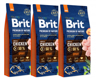 3x BRIT Premium by Nature Sport 15kg  (POUZE OSOBNÍ ODBĚR NEBO ROZVOZ PO TÁBOŘE A OKOLÍ)