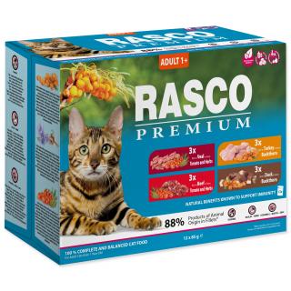 Kapsičky RASCO Premium Cat Pouch Adult - 3x beef, 3x veal, 3x turkey, 3x duck 12x85g