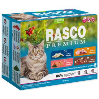 Kapsičky RASCO Premium Cat Pouch Sterilized - 3x salmon, 3x cod, 3x duck, 3x turkey 12x85g