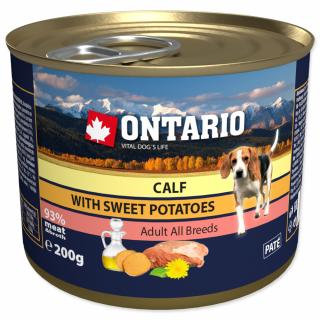 Konzerva ONTARIO Dog Mini Calf, Sweetpotato, Dandelion and Linseed oil 200g
