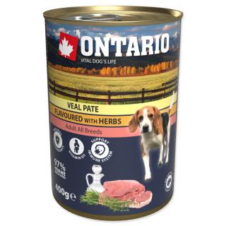 Konzerva ONTARIO Dog Veal Pate Flavoured with Herbs 400g (ke třem konzervám víčko S/M zdarma)