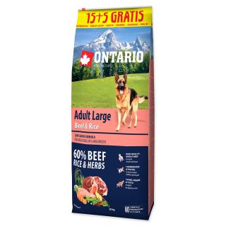 ONTARIO Dog Adult Large Beef & Rice 15+5 kg 20kg