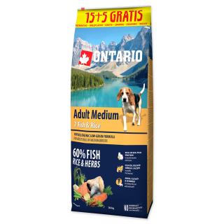 ONTARIO Dog Adult Medium Fish & Rice 15+5 kg 20kg