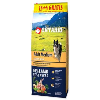 ONTARIO Dog Adult Medium Lamb & Rice 15+5 kg 20kg