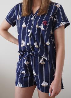 LAUREN Ralph Lauren dámske pyžamo s lodičky - navy/ modrá Velikost: L