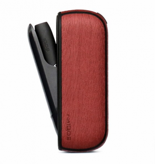 Kožený obal imitace dřeva na IQOS 3 DUO Barva: Červená, Materiál: Dekor dřeva