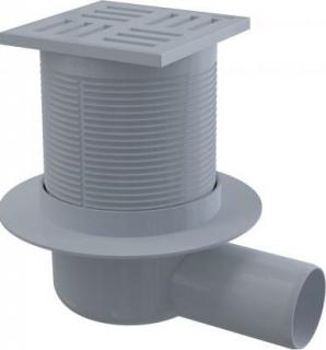 Vpust podlahová Alcaplast plastová boční, vodní zápachová uzávěra 105x105/50 šedá