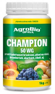 AGRO Champion 50 WG 1kg  (Kontaktní fungicidní a baktericidní přípravek ve formě dispergovatelného prášku šedozelené barvy k ochraně rostlin proti houbovým a bakteriálním chorobám a ochraně květů proti mrazu.)