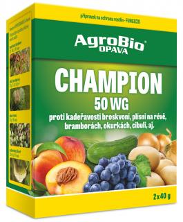 AGRO Champion 50 WG 2x40g  (Kontaktní fungicidní a baktericidní přípravek ve formě dispergovatelného prášku šedozelené barvy k ochraně rostlin proti houbovým a bakteriálním chorobám a ochraně květů proti mrazu.)