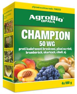 AGRO Champion 50 WG 4x100g  (Kontaktní fungicidní a baktericidní přípravek ve formě dispergovatelného prášku šedozelené barvy k ochraně rostlin proti houbovým a bakteriálním chorobám a ochraně květů proti mrazu.)
