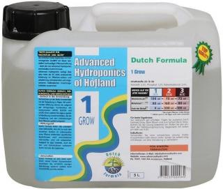 AH Dutch Formula Grow 5L, minerální růstové hnojivo (AH Dutch Formula Grow - třísložkové minerální hnojivo vysoké kvality vyrobené v Holandsku. Vhodné jak pro hydroponické substráty, tak zeminu či kokos. Vysoká koncentrace živin. Složka č. 1 - GROW, balen