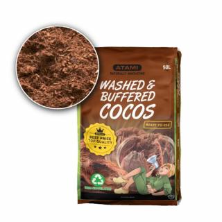 Atami Cocos Substrate Washed  Buffered 50L, kokosový substrát (Washed  Buffered Cocos je substrát složený ze 100% praného a pufrovaného kokosového vlákna, který neobsahuje žádná hnojiva. To zaručuje neuvěřitelně nízkou elektrickou vodivost (EC).)