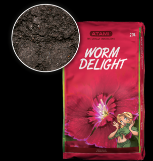 Atami Worm Delight 20l, žížalí trus (Worm Delight je zlepšovač půdy založený na žížalím trusu. Je bohatý na různé druhy mikroorganismů, živin a organických látek.)