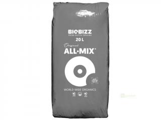BioBizz All-Mix 20L, pěstební substrát (100% biologický substrát pro pěstitele v květnících a milovníky kvalitní zeminy. Obsahuje 20% rašeliníku, 35% zahradní rašeliny, 10% organického hnojiva (worm-humus), 30% perlitu a 5% BioBizz Pre-Mix.)