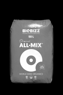 BioBizz All-Mix 50L, pěstební substrát (100% biologický substrát pro pěstitele v květnících a milovníky kvalitní zeminy. Obsahuje 20% rašeliníku, 35% zahradní rašeliny, 10% organického hnojiva (worm-humus), 30% perlitu a 5% BioBizz Pre-Mix.)