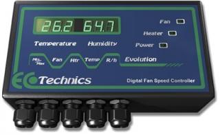 Ecotechnics Evolution Digitální regulátor otáček (max zátěž 2×6 A) (Evolution regulátor otáček ventilátoru zároveň monitoruje a upravuje teplotu a vzdušnou vlhkost v pěstebním prostředí.)