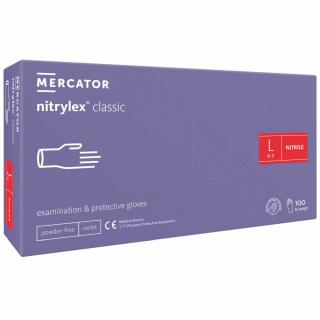 Mercator rukavice Nitrylex Classic violet L, 100 ks (Vyšetřovací a nepudrované nitrilové rukavice Mercator Nitrylex Classic violet L, 100 ks. Jsou klasifikovány jako zdravotnický výrobek I. třídy a prostředek individuální ochrany kategorie III.)