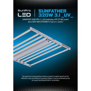 SunPro SUNFATHER 320W -3.1 UV, pěstební LED osvětlení (LED SUNFATHER 320W je nejnovější LED osvětlení s možností upravy světelného spektra a přidanou UV trubicí od značky SunPro se světelným tokem PPF až 992µmol/s a účinnosti svítidla až 3,1 µmol/J!)