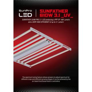 SunPro SUNFATHER 610W -3.1 UV, pěstební LED osvětlení (LED SUNFATHER 610W je nejnovější LED osvětlení s možností upravy světelného spektra a přidanou UV trubicí od značky SunPro se světelným tokem PPF až 1891 µmol/s a účinnosti svítidla až 3,1 µmol/J!)