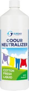 Sure air Liquid 1l Cotton fresh (Tekutiny pro regeneraci gelů nebo sprejování do prostoru. Sure Air využívá k rozkladu organických i anorganických pachů moderní technologii, která byla vyvinuta na základě zkušeností a poznatků v těžkém průmyslu.)