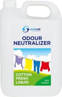 Sure air Liquid 5l Cotton fresh (Tekutiny pro regeneraci gelů nebo sprejování do prostoru. Sure Air využívá k rozkladu organických i anorganických pachů moderní technologii, která byla vyvinuta na základě zkušeností a poznatků v těžkém průmyslu.)