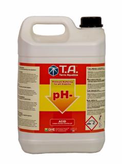 T.A. pH down 60L  (Na rozdíl od běžně dostupných regulátorů PH na trhu není PH Down běžnou kyselinou. Jedná se o přesné složení prvků, které reguluje a dodává živiny a tlumí živný roztok, a to vše najednou. Společně s vyváženou směsí kyselin jsme začlenil