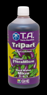 T.A. TriPart Micro (FloraMicro) Hard Water 1L (FloraMicro obsahuje submikroprvky a organické pufry, což v roztoku pomáhá stabilizovat pH. Složení pro tvrdou vodu, objem 1L.)