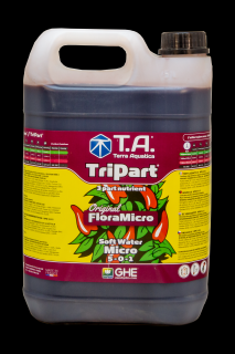T.A. TriPart Micro (FloraMicro) Soft Water 5L (FloraMicro obsahuje submikroprvky a organické pufry, což v roztoku pomáhá stabilizovat pH. Složení pro měkkou vodu, objem 5L.)