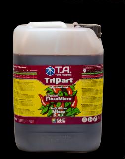 T.A. TriPart Micro (FloraMicro) Soft Water 60L (FloraMicro zajišťuje rostlinám všechny potřebné mikroprvky v chelátové formě. Zahrnuje také submikroprvky a organické pufry, což v roztoku pomáhá stabilizovat PH. FloraMicro doplňují FloraGro a FloraBloom v)