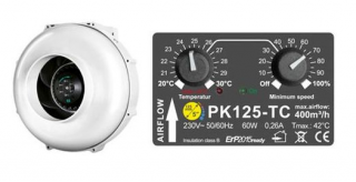 Ventilátor Prima Klima PK125-TC 125mm, 400m³/h, ventilátor s regulací teploty (Ventilátor s regulátorem teploty s přírubou 125 mm, 400m ³ / hodinu.)
