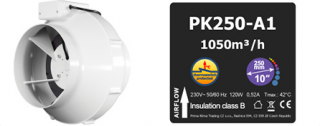 Ventilátor Prima Klima PK250-A1 250mm, 1050m³/h, 1-rychlostní ventilátor (Úsporný jednorychlostní ventilátory Prima Klima byly vyrobeny pro maximální optimalizaci nákladů / přínosů.)