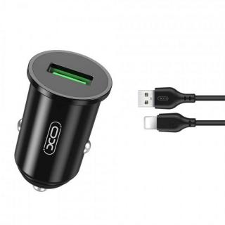 Autonabíječka XO TZ12  USB-A + lightning kabel, QC 3.0, 18W, černá