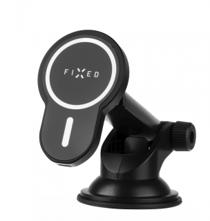 Držák s bezdrátovým nabíjením FIXED MagClick XL s podporou uchycení MagSafe, na sklo nebo palubní desku, 15W, černý