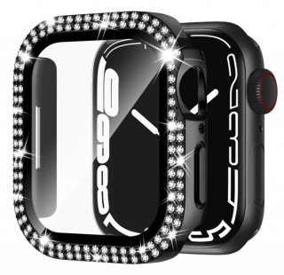 Glitter diamond glass kryt s ochranným sklem pro Apple Watch 3/2/1 (38 mm) Barva: Černá