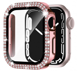 Glitter diamond glass kryt s ochranným sklem pro Apple Watch 3/2/1 (42 mm) Barva: Růžová