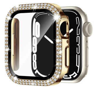 Glitter diamond glass kryt s ochranným sklem pro Apple Watch 8/7 (41 mm) Barva: Zlatá