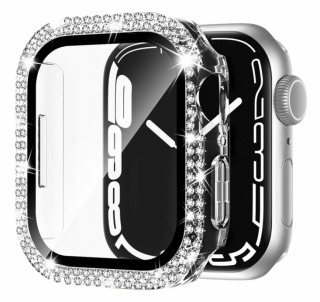 Glitter diamond glass kryt s ochranným sklem pro Apple Watch SE/6/5/4 (44 mm) Barva: Čirá