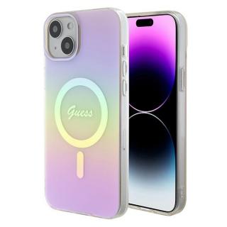 Guess IML Iridescent Script MagSafe kryt iPhone 15 Plus růžový