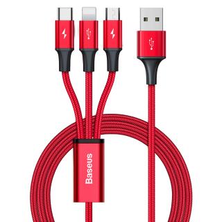 Kabel Baseus Rapid Series 3v1, USB/Micro USB, Lightning, USB-C, 1,2m, červený
