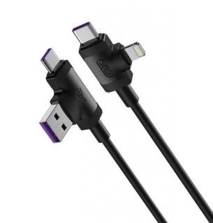 Kabel XO 4v1 USB + USB-C - Lightning + USB-C, 1m 3A, černý