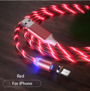 LED magnetický svítící nabíjecí kabel 2,1A pro Apple iPhone, 1m Barva: Červená