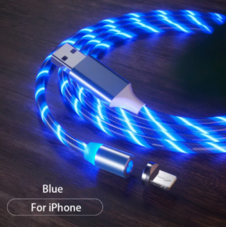 LED magnetický svítící nabíjecí kabel 2,1A pro Apple iPhone, 1m Barva: Modrá